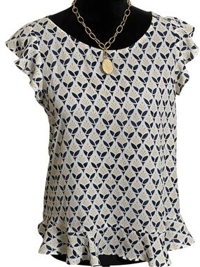 LOFT FLUTTER SLEEVE FEMININE PRINT TOP SZ  SM EUC